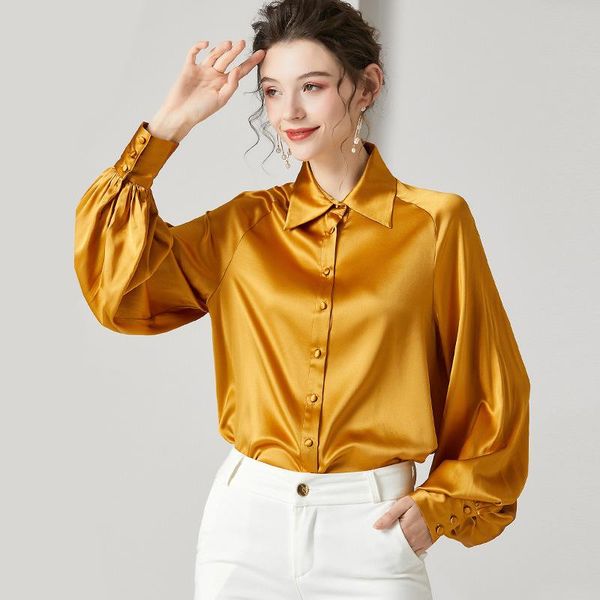 women's blouses & shirts golden satin silk for women long sleeve plus size casual office dress fashion drop, White
women's blouses & shirts golden satin silk for women long sleeve plus size casual office dress fashion drop, White