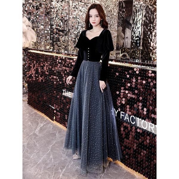 party dresses 2021 black starry banquet evening gowns v-neck long sleeve velvet patchwork formal prom elegant gown, White;black
party dresses 2021 black starry banquet evening gowns v-neck long sleeve velvet patchwork formal prom elegant gown, White;black