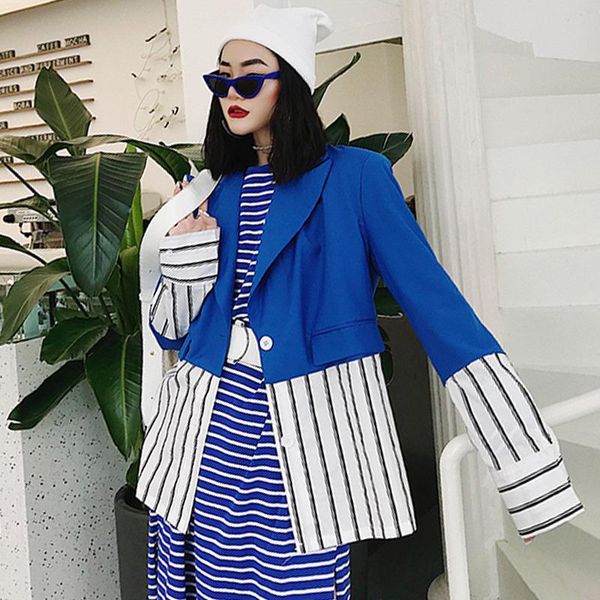 women's suits & blazers to gladself patchwork striped hem blazer loose long sleeve single breasted white coats female 2021 fashion kore, White;black
women's suits & blazers to gladself patchwork striped hem blazer loose long sleeve single breasted white coats female 2021 fashion kore, White;black