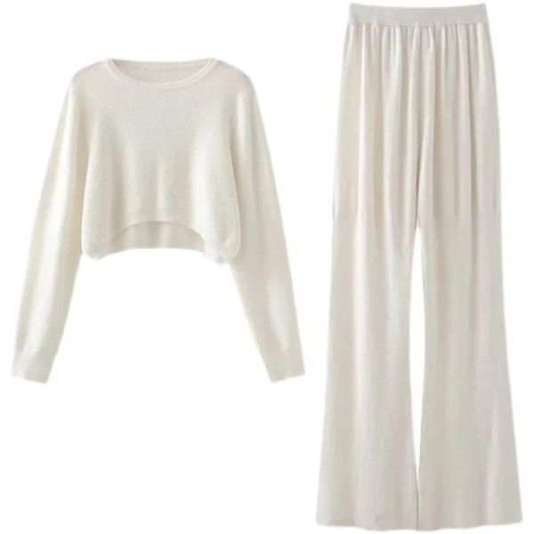 women's two piece pants fall 2021 white short jumper thin sweater + knitted high-waist straight-leg trousers suit
women's two piece pants fall 2021 white short jumper thin sweater + knitted high-waist straight-leg trousers suit