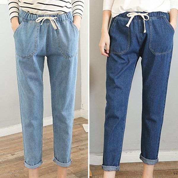 women's jeans arrival womens korean drawstring loose high waist straight leg pockets elastic store, Blue
women's jeans arrival womens korean drawstring loose high waist straight leg pockets elastic store, Blue
