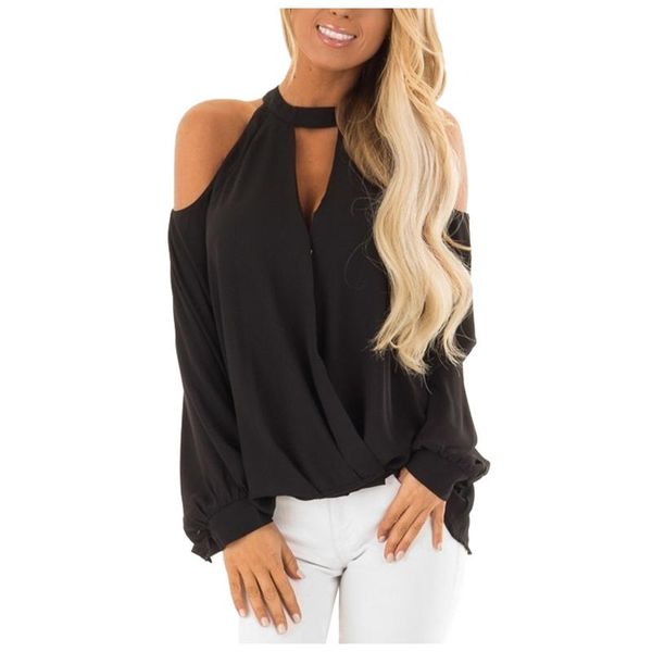 women's blouses & shirts oversize halter blouse women solid color cold shoulder long sleeve pullover loose irregular for 40#, White
women's blouses & shirts oversize halter blouse women solid color cold shoulder long sleeve pullover loose irregular for 40#, White