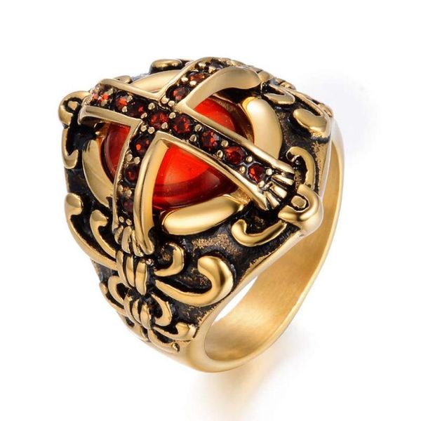 cluster rings gothic cross antique titanium steel with red semi-precious stone for men women vintage jewelry, Golden;silver
cluster rings gothic cross antique titanium steel with red semi-precious stone for men women vintage jewelry, Golden;silver