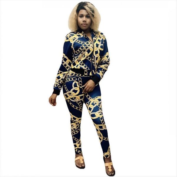 two piece sets zipper womens pants stand collar jacket and skinny suit fashion chain print 2 outfits autumn winter, White
two piece sets zipper womens pants stand collar jacket and skinny suit fashion chain print 2 outfits autumn winter, White