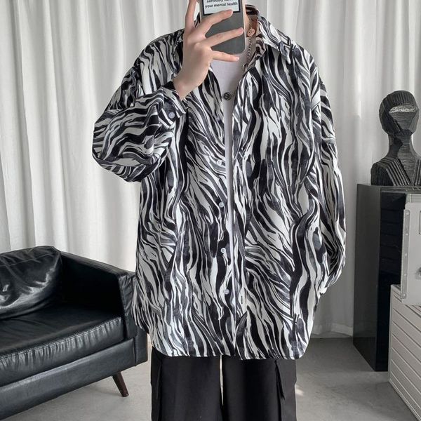 men's casual shirts spring striped shirt fashion retro oversize men streetwear korean loose long sleeve mens dress, White;black
men's casual shirts spring striped shirt fashion retro oversize men streetwear korean loose long sleeve mens dress, White;black
