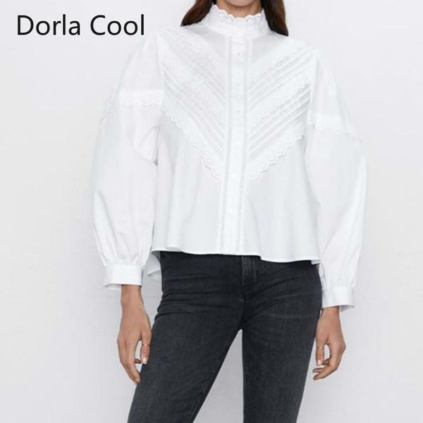 fashion europe women loose blouses long lantern sleeves shirt ruffles patchwork stand collar chic girl's sweet office shirts, White
fashion europe women loose blouses long lantern sleeves shirt ruffles patchwork stand collar chic girl's sweet office shirts, White