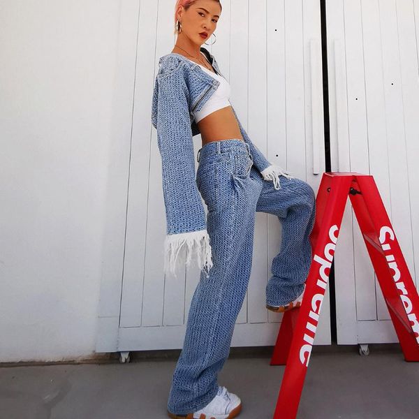 women's tracksuits european spring retro denim plaid fringed long sleeve short coats+straight jeans two-piece set women fashion streetw, Gray
women's tracksuits european spring retro denim plaid fringed long sleeve short coats+straight jeans two-piece set women fashion streetw, Gray