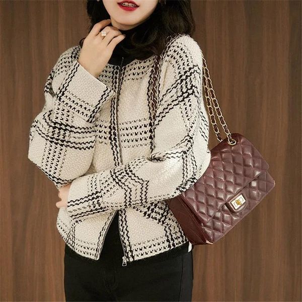 women's jackets vintage black white plaid tweed jacket women casual loose full batwing sleeve zipper coat spring korean fashion unlined, Black;brown
women's jackets vintage black white plaid tweed jacket women casual loose full batwing sleeve zipper coat spring korean fashion unlined, Black;brown
