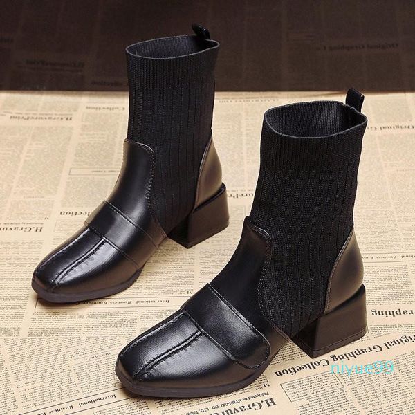 boots 2021 winter short wool pure color woolen sleeve stitching women's, Black 
boots 2021 winter short wool pure color woolen sleeve stitching women's, Black