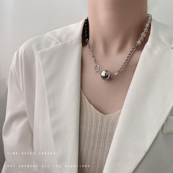 chains simple necklace women punk necklaces woman fashion black white beads chain stainless steel jewelry trendy metal naszyjnik, Silver
chains simple necklace women punk necklaces woman fashion black white beads chain stainless steel jewelry trendy metal naszyjnik, Silver