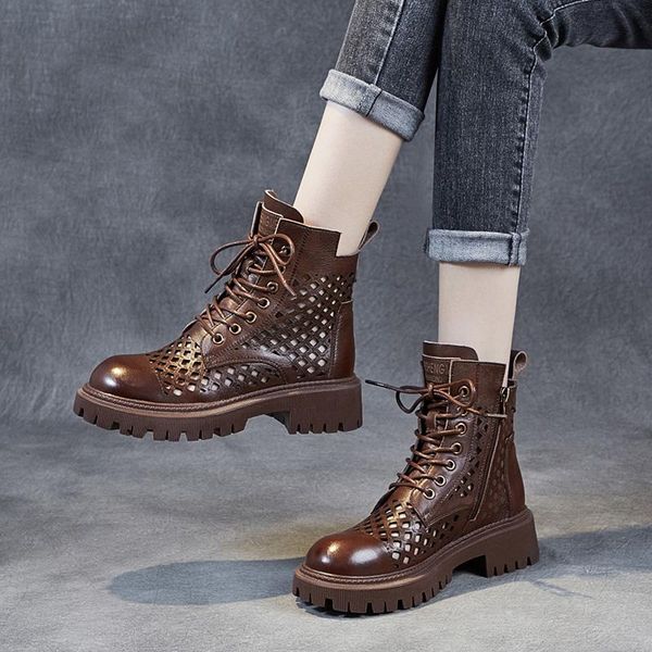 boots ankle women spring summer hollow perforated mesh genuine leather motorcycle platform retro style short, Black
boots ankle women spring summer hollow perforated mesh genuine leather motorcycle platform retro style short, Black