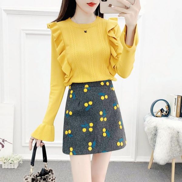 two piece dress sweet pullovers cherry bust skirt of tall waist ruffle pullover solid sweater long sleeve two-piece outfit clothing set wome, White
two piece dress sweet pullovers cherry bust skirt of tall waist ruffle pullover solid sweater long sleeve two-piece outfit clothing set wome, White