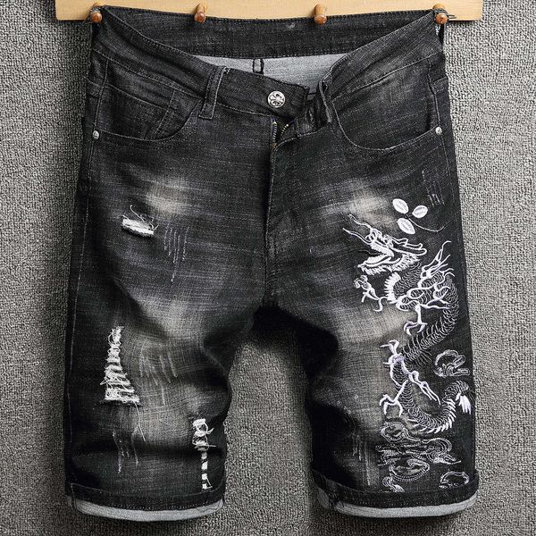 summer thin dragon embroidered jeans shorts men's slim elastic fashion capris youth punk breeches, Blue
summer thin dragon embroidered jeans shorts men's slim elastic fashion capris youth punk breeches, Blue