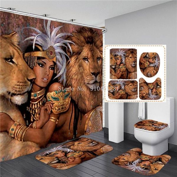 shower curtains tiger lion animals printed curtain set bathroom bathing screen anti-slip toilet lid cover carpet kitchen home decor
