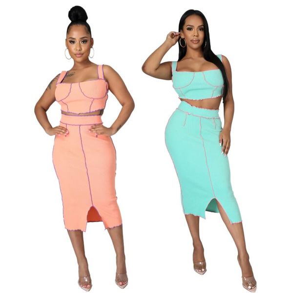 women's two piece pants summer solid color stitching striped edge fashion casual sling skirt two-piece suit, White
women's two piece pants summer solid color stitching striped edge fashion casual sling skirt two-piece suit, White