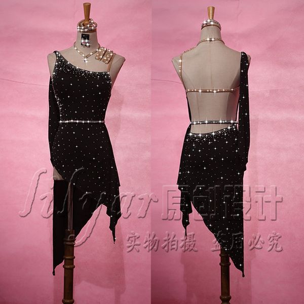 women black latin dance dress sparkly full rhinestones rumba professional competition performance dance costume, Black;red
women black latin dance dress sparkly full rhinestones rumba professional competition performance dance costume, Black;red