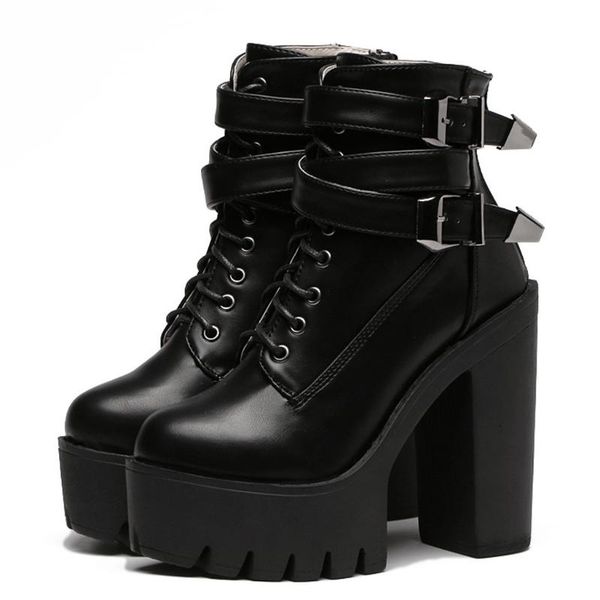 boots fashion women's high heel waterproof platform leather buckle lace trend soft shoes botines impermeables con plataforma, Black
boots fashion women's high heel waterproof platform leather buckle lace trend soft shoes botines impermeables con plataforma, Black
