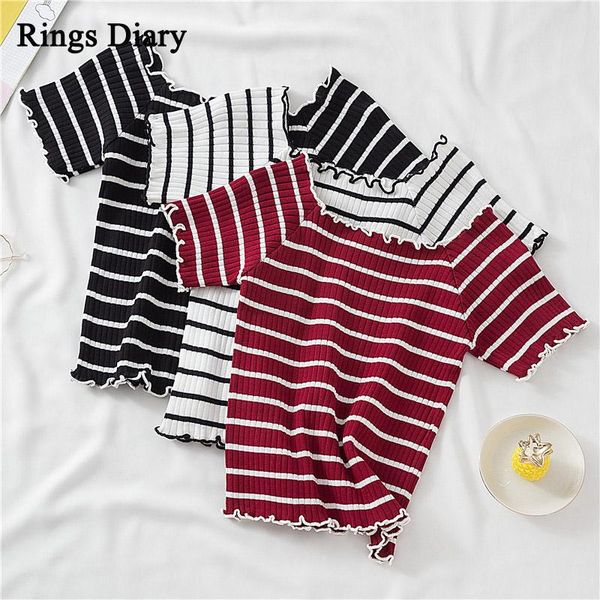 women's t-shirt rings diary women t-shirts knitting stripes off shoulder flounce hem tees short sleeve cute crop summer, White
women's t-shirt rings diary women t-shirts knitting stripes off shoulder flounce hem tees short sleeve cute crop summer, White