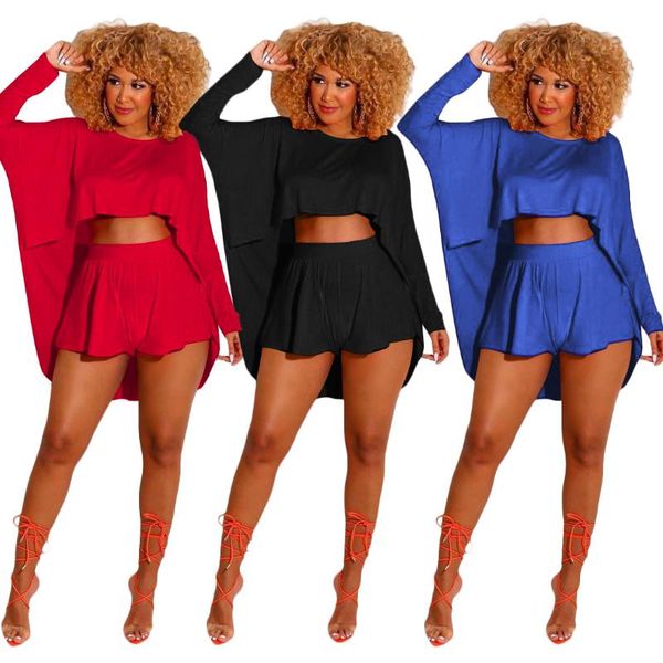 women's tracksuits european and american summer fashion casual solid color irregular long-sleeved shirt + shorts two-piece female, Gray
women's tracksuits european and american summer fashion casual solid color irregular long-sleeved shirt + shorts two-piece female, Gray