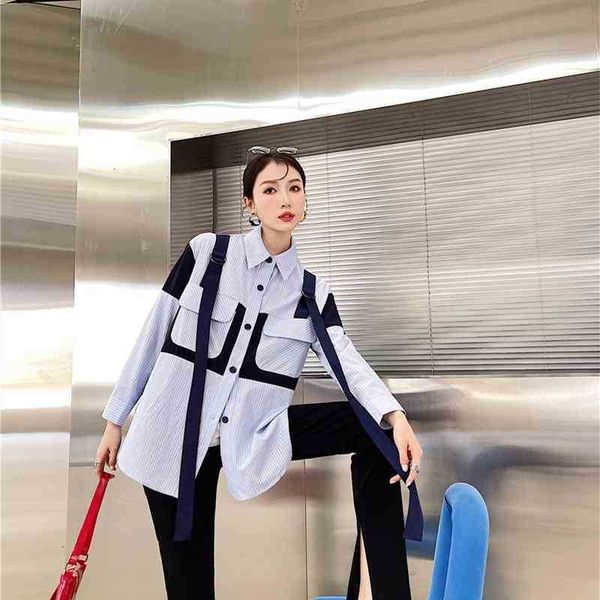 women's two piece pants ribbon striped long sleeve patchwork colorblock shirt women blue button up collar designer fashi hnws, White
women's two piece pants ribbon striped long sleeve patchwork colorblock shirt women blue button up collar designer fashi hnws, White