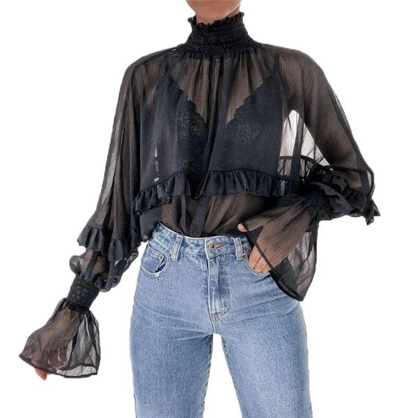 women's blouses & shirts fashion women chiffon ruffle trim blouse club beach street long sleeve perspective loose pullover turtleneck s, White
women's blouses & shirts fashion women chiffon ruffle trim blouse club beach street long sleeve perspective loose pullover turtleneck s, White