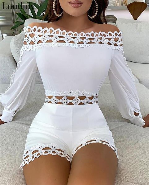 off shoulder lace women jumpsuits detail hollow out summer playsuit, Black;white
off shoulder lace women jumpsuits detail hollow out summer playsuit, Black;white