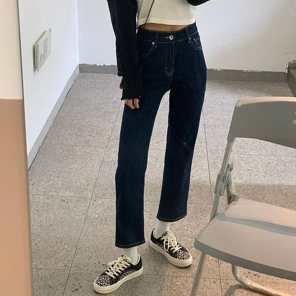 high waist straight jeans women's spring 2021 new korean chic slim versatile side split quarter pants, Blue
high waist straight jeans women's spring 2021 new korean chic slim versatile side split quarter pants, Blue