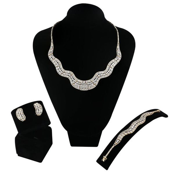 earrings & necklace luxury women bridal jewelry sets setting white cz 4pcs ( + bracelet ring) drop, Silver
earrings & necklace luxury women bridal jewelry sets setting white cz 4pcs ( + bracelet ring) drop, Silver