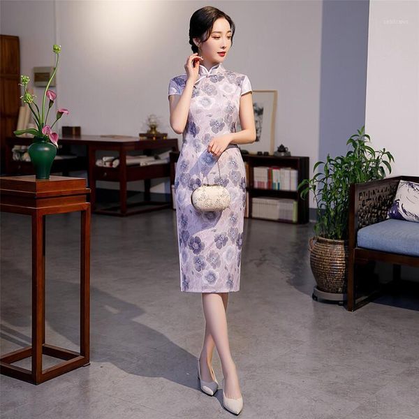 ethnic clothing summer chinese women traditional satin light purple floral print qipao high split cheongsam, Red
ethnic clothing summer chinese women traditional satin light purple floral print qipao high split cheongsam, Red