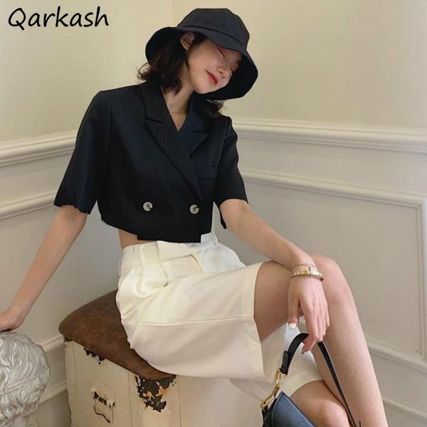 women's suits & blazers womens summer short sleeve double button feminine simple lady female chic slim femme clothing 2021, White;black
women's suits & blazers womens summer short sleeve double button feminine simple lady female chic slim femme clothing 2021, White;black