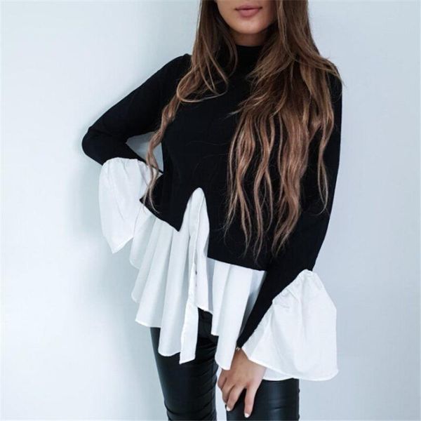 women's blouses & shirts women long sleeve winter knitted ladies casual loose ruffle blouse shirt female, White
women's blouses & shirts women long sleeve winter knitted ladies casual loose ruffle blouse shirt female, White