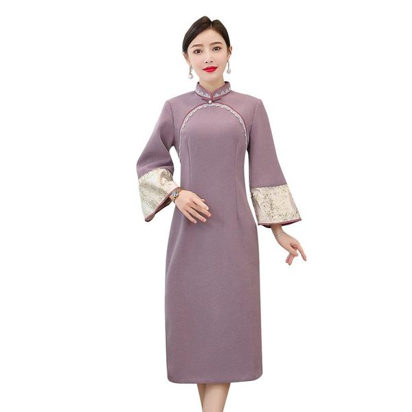casual dresses cheongsam 2022 style winter high-end temperament plush thick woolen long-sleeved improved lace button split dress qc132, Black;gray
casual dresses cheongsam 2022 style winter high-end temperament plush thick woolen long-sleeved improved lace button split dress qc132, Black;gray
