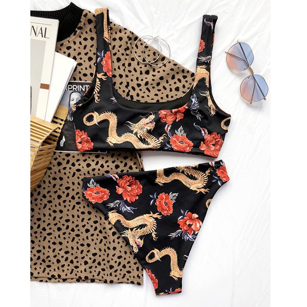 dragon floral print bikini set bandeau womens swimsuit high waist swimwear female vintage bathing suit bathers biquini, Black
dragon floral print bikini set bandeau womens swimsuit high waist swimwear female vintage bathing suit bathers biquini, Black
