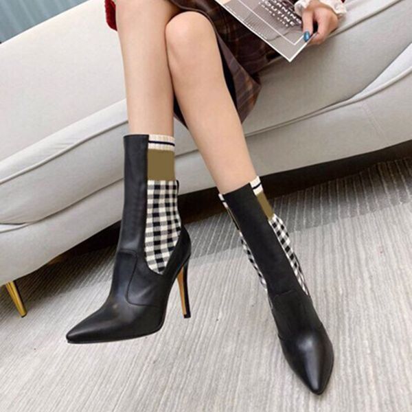 pointed toe high-heeled women boots 10cm stiletto heels knitted patchwork woman ankle elastic booties designer winter shoes, Black
pointed toe high-heeled women boots 10cm stiletto heels knitted patchwork woman ankle elastic booties designer winter shoes, Black