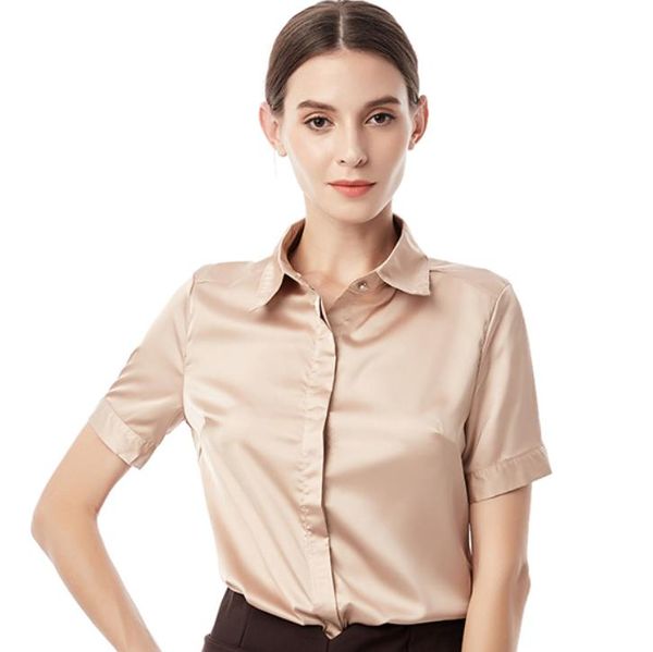 women's blouses & shirts simulation silk shirt short sleeve wild elastic solid color thin blouse womens, White
women's blouses & shirts simulation silk shirt short sleeve wild elastic solid color thin blouse womens, White