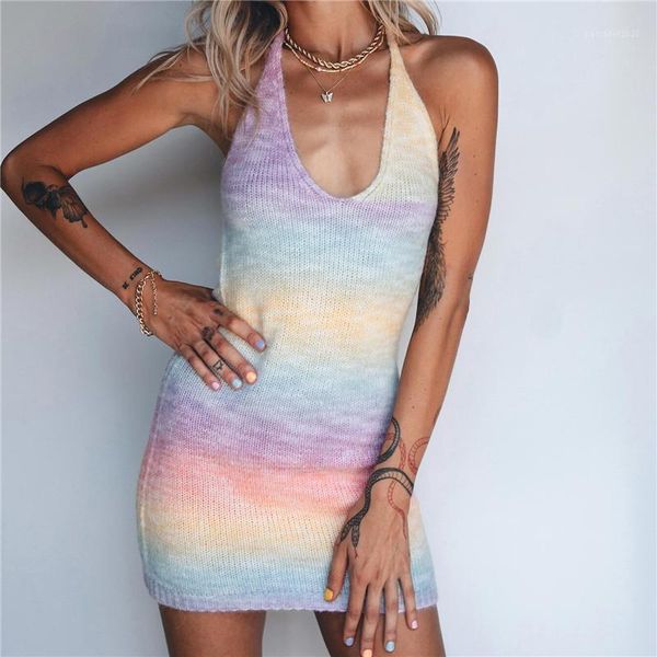 casual dresses thorn tree 2021 beachwear rainbow striped knitted dress backless halter bodycon sleeveless summer women y2k female clothes, Black;gray
casual dresses thorn tree 2021 beachwear rainbow striped knitted dress backless halter bodycon sleeveless summer women y2k female clothes, Black;gray