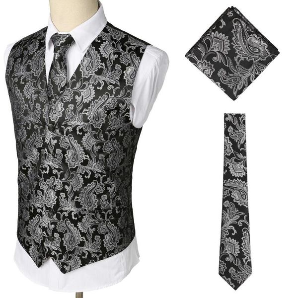men's vests casual vest three-piece set fashion print pattern road corset tie suit wedding mj172, Black;white 
men's vests casual vest three-piece set fashion print pattern road corset tie suit wedding mj172, Black;white