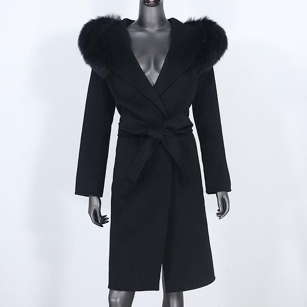 women's wool & blends cxfs 2021 real fur coat winter jacket women natural collar hooded cashmere long outerwear streetwear, Black
women's wool & blends cxfs 2021 real fur coat winter jacket women natural collar hooded cashmere long outerwear streetwear, Black