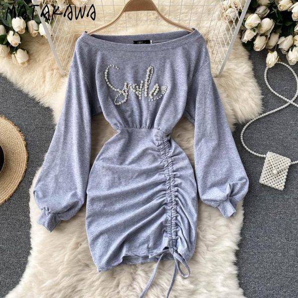 casual dresses matakawa autumn for women heavy beading slash neck pleated drawstring vestidos puff sleeve bodycon sweatshirt dress, Black;gray
casual dresses matakawa autumn for women heavy beading slash neck pleated drawstring vestidos puff sleeve bodycon sweatshirt dress, Black;gray