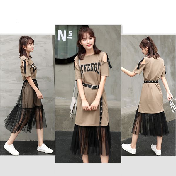 Women 2021 New Fashion 2 Pcs Cotton Long Strapless T-shirt +mesh Skirt Sets Female Casual Loose Tshirt ZQPO, Black;gray
Women 2021 New Fashion 2 Pcs Cotton Long Strapless T-shirt +mesh Skirt Sets Female Casual Loose Tshirt ZQPO, Black;gray
