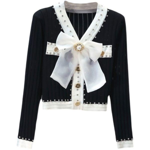 women's jackets early 2021 autumn long sleeve v-neck heavy industry nail drill bow ice silk knitted jacket female, Black;brown
women's jackets early 2021 autumn long sleeve v-neck heavy industry nail drill bow ice silk knitted jacket female, Black;brown