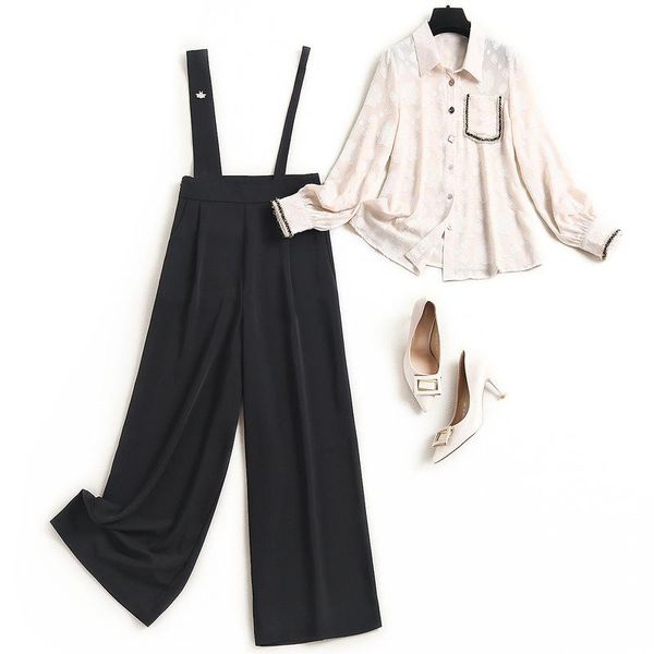 women black long pants and two piece set spring summer 2021 fashion jacquard chiffon shirts and strap trousers outfits, White
women black long pants and two piece set spring summer 2021 fashion jacquard chiffon shirts and strap trousers outfits, White