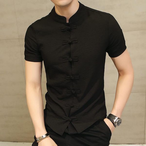 men's casual shirts summer chinese style solid color shirt plate button stand collar thin slim short sleeve large wear, White;black
men's casual shirts summer chinese style solid color shirt plate button stand collar thin slim short sleeve large wear, White;black