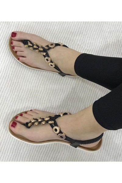sandals women's black summer inside soft metal beads weave