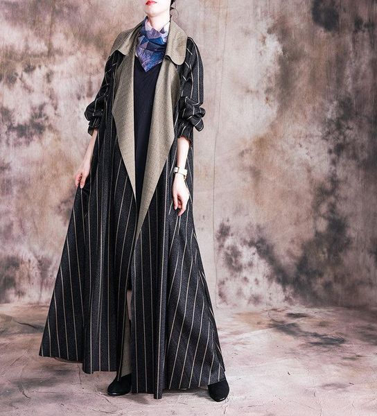 women's trench coats winter 2021 big size stripe long coat european and american plaid suit collar casual korean clothes, Tan;black
women's trench coats winter 2021 big size stripe long coat european and american plaid suit collar casual korean clothes, Tan;black
