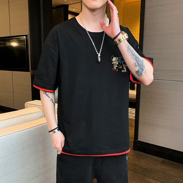 2021 new spring summer casual short t shirt men cotton o neck chinese elements style fashion streetwear t shirts men, White;black 
2021 new spring summer casual short t shirt men cotton o neck chinese elements style fashion streetwear t shirts men, White;black