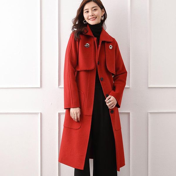 women's wool & blends double sided thick coat medium and long cardigan 2021 autumn winter lace up temperament w, Black
women's wool & blends double sided thick coat medium and long cardigan 2021 autumn winter lace up temperament w, Black