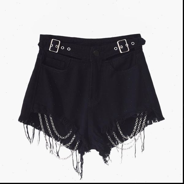 black fringe goth chain denim shorts women cut out shorts summer adjustable belt high waist fitted solid casual jeans lady, White;black
black fringe goth chain denim shorts women cut out shorts summer adjustable belt high waist fitted solid casual jeans lady, White;black
