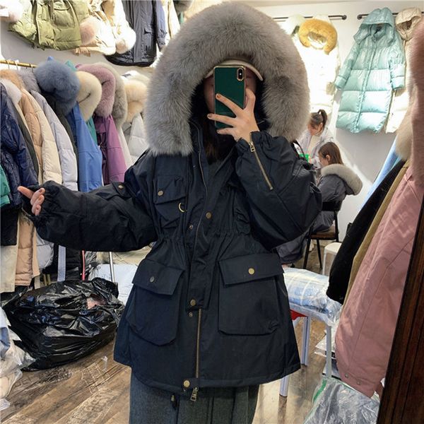 new korean large natural fox fur winter jacket women 90% white duck down coats thick warm parkas sash tie up snow coats, Black;brown
new korean large natural fox fur winter jacket women 90% white duck down coats thick warm parkas sash tie up snow coats, Black;brown