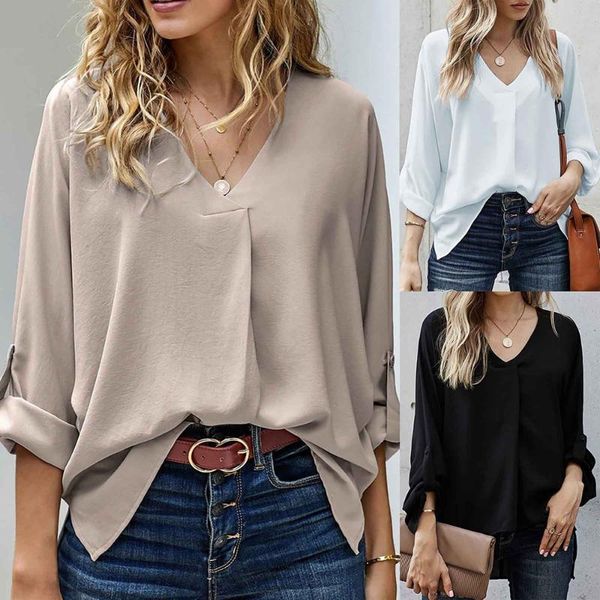 women's blouses & shirts blouse v-neck plain ladies fashion medium-length seven sleeve shirt 2021 style loose office lady pullover clot, White
women's blouses & shirts blouse v-neck plain ladies fashion medium-length seven sleeve shirt 2021 style loose office lady pullover clot, White